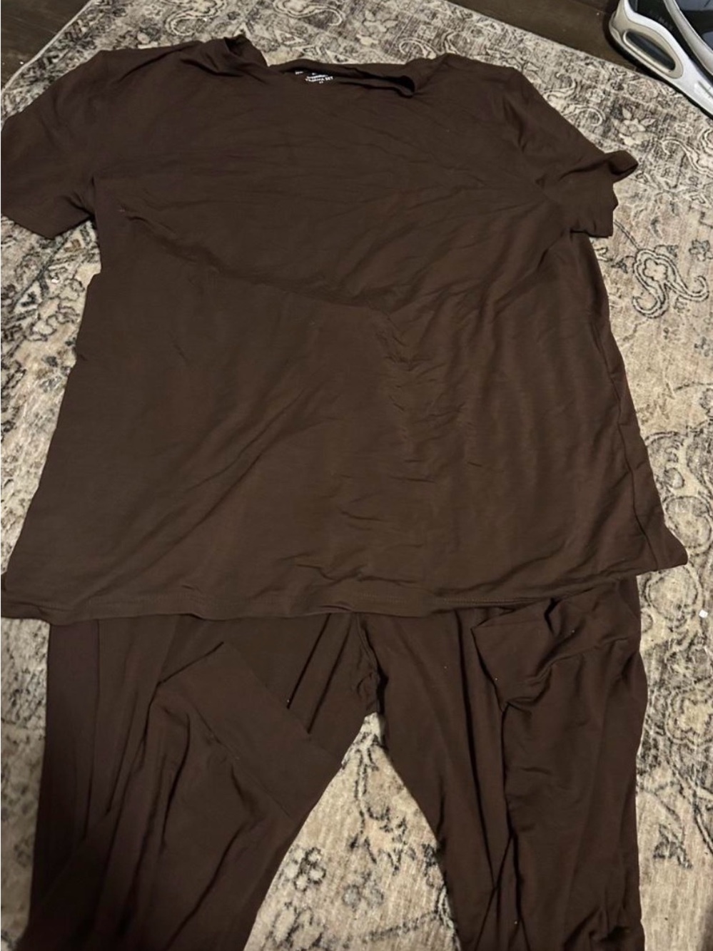 Men’s Brown Short Sleeve Pajama Set - Classic Relaxed Fit